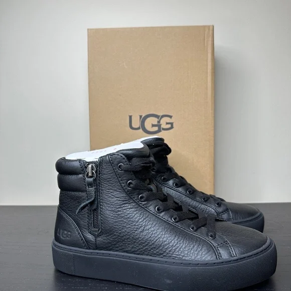 UGG Shoes Ugg Black Leather Hightop Sneakers With Side Zipper